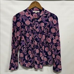Xirena Jesse Shirt Navy Seas Floral Print Button Front Blouse Women’s S